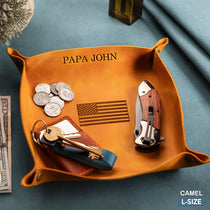 Personalized EDC Catch All Tray for Men | Full Grain Leather Valet Tray