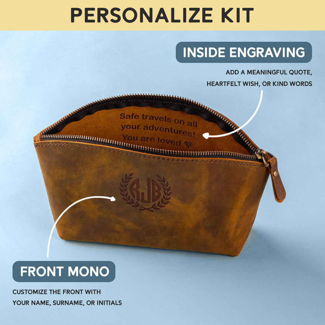 Personalized Leather Makeup bag