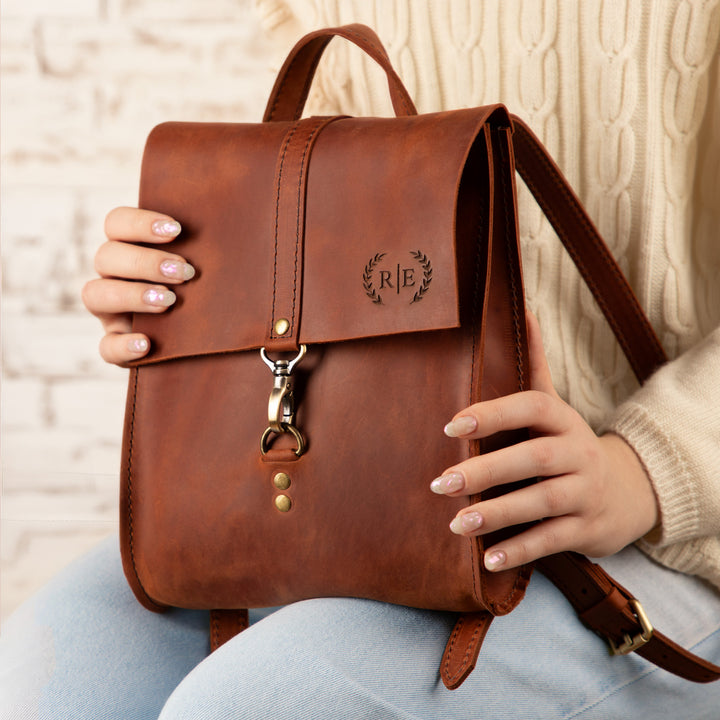 brown leather backpack women's Womens Genuine Purse The Time Resistance Leather Backpack for Women is a handcrafted shoulder bag made from Italian full Mari Full-Grain Leather Backpack