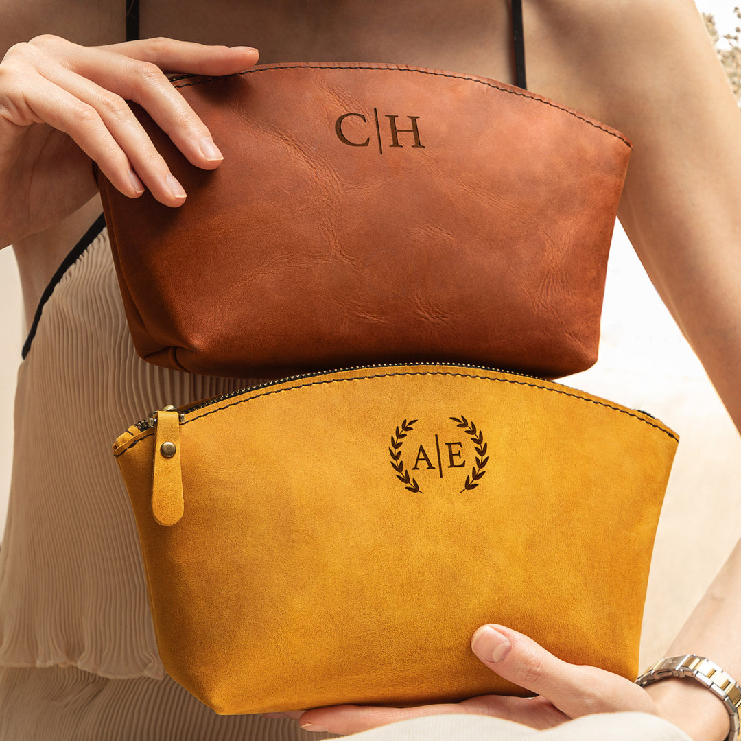 Personalized Leather Makeup bag