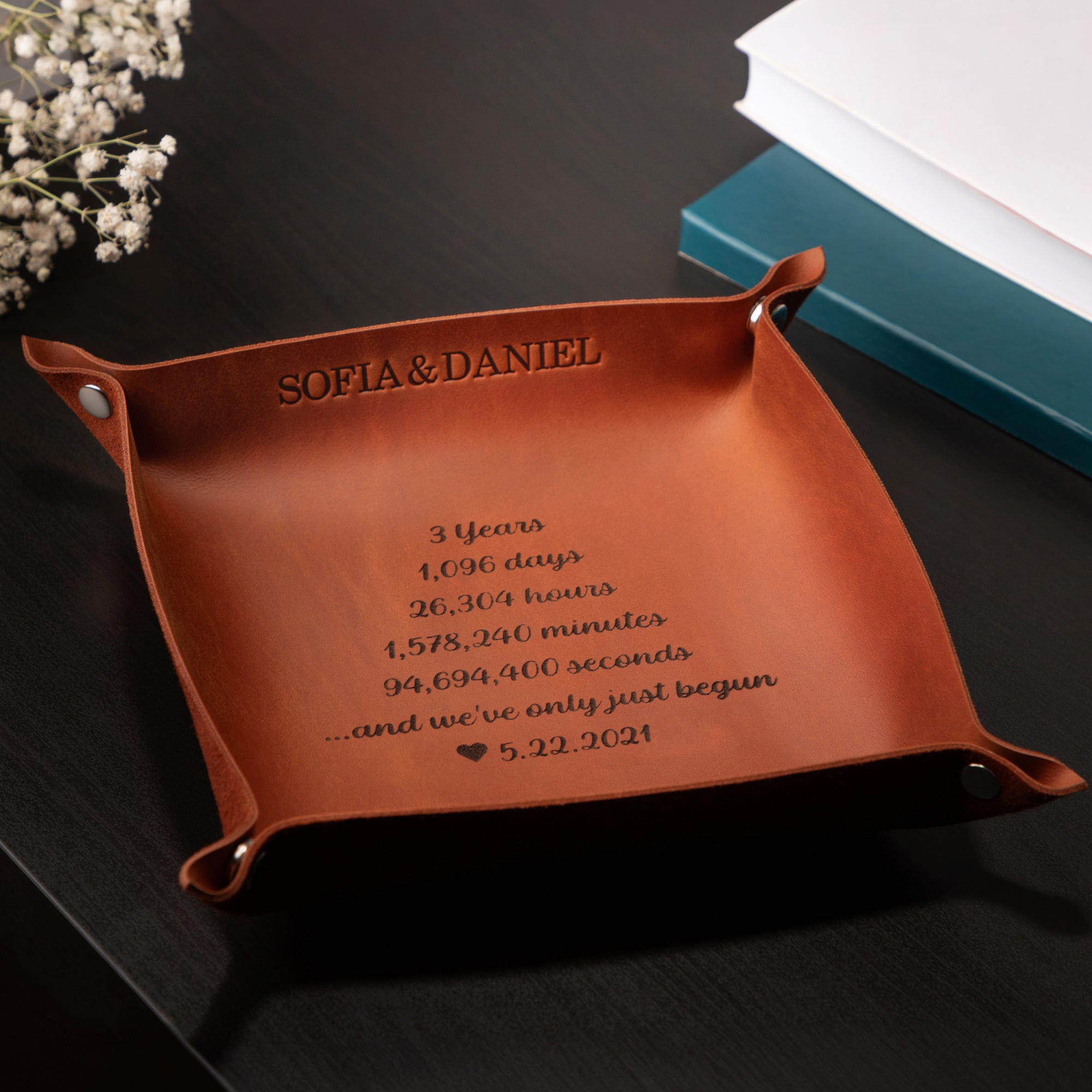 Full Grain Leather Desk Tray | Personalized Valet Tray for 3rd