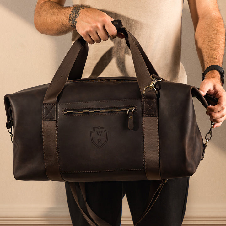 Top Grain Leather Weekender Bag for Men | Business Travel & Overnight Duffle Bag