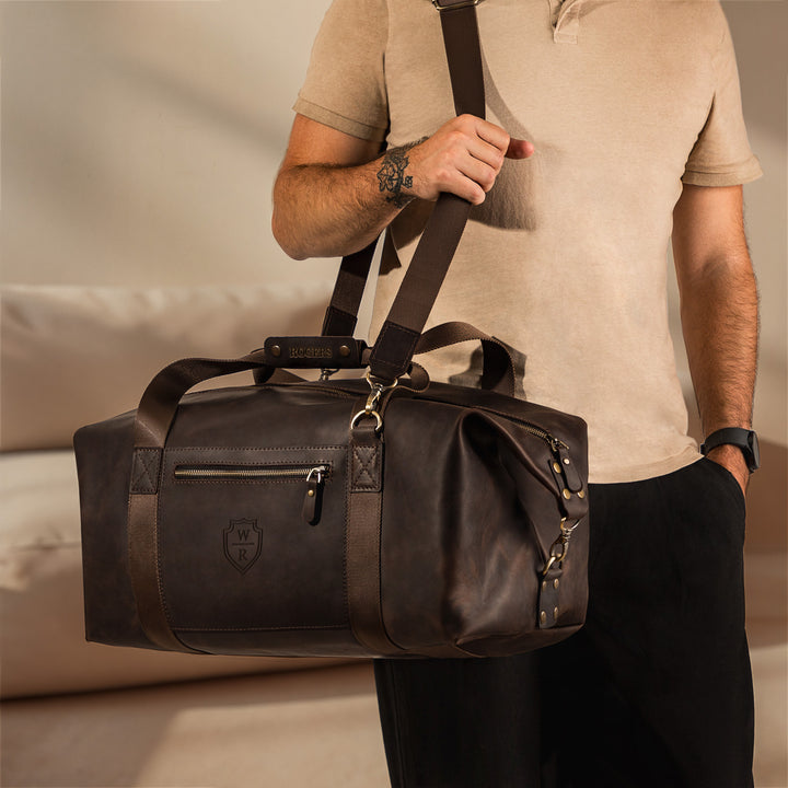 Top Grain Leather Weekender Bag for Men | Business Travel & Overnight Duffle Bag
