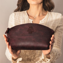 Personalized Full Grain Leather Makeup Bag