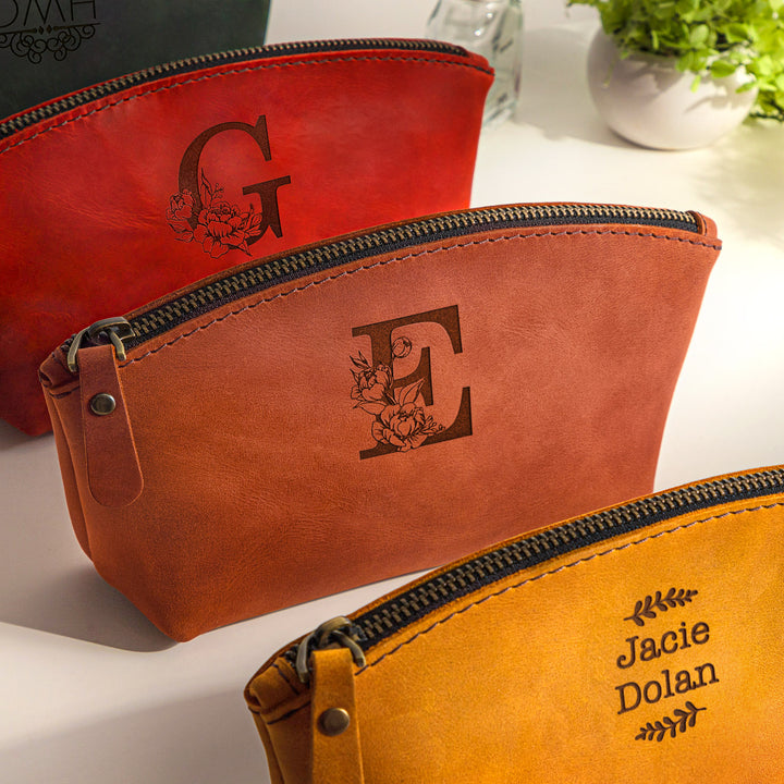 Personalized Leather Makeup bag