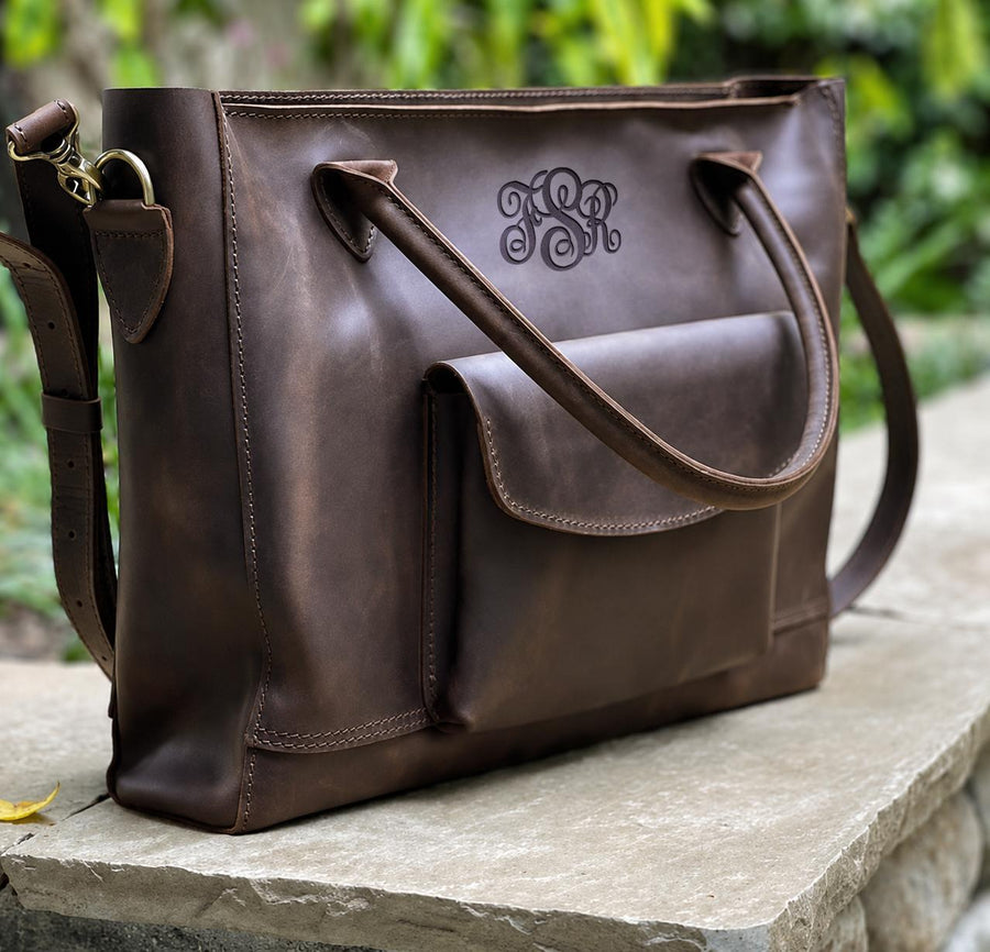 Personalized Leather Laptop Tote 