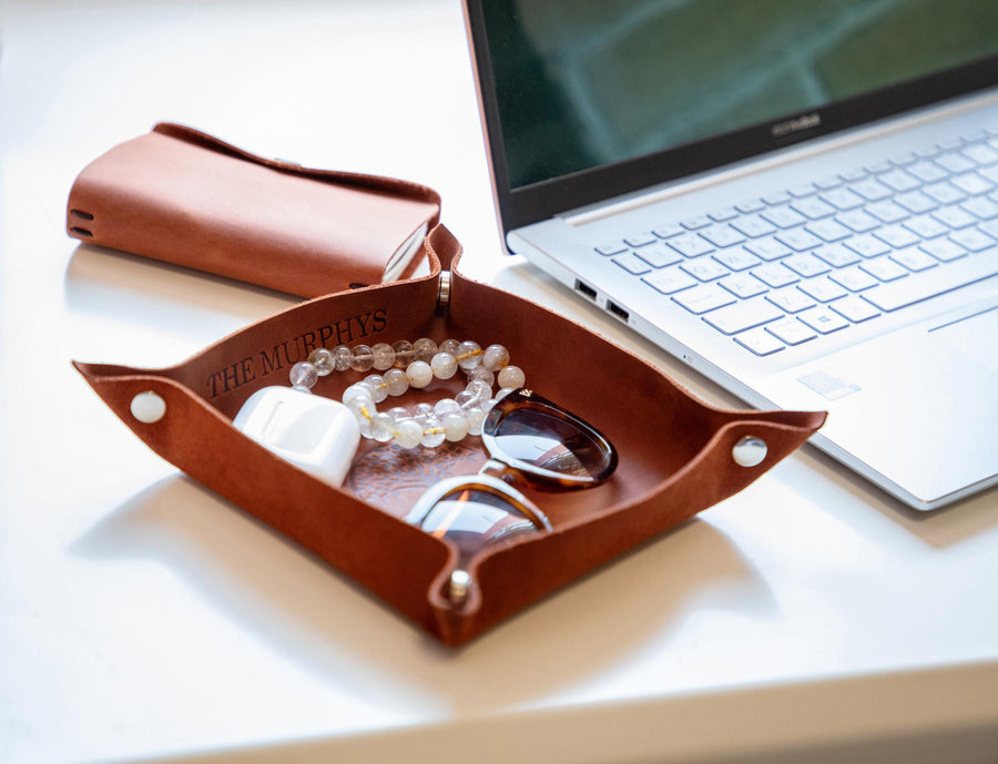 Top Grain Leather Valet Tray | Custom Leather Catch All Organizer for Men’s Essentials